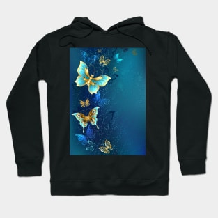 Golden Butterflies on Blue Background Hoodie